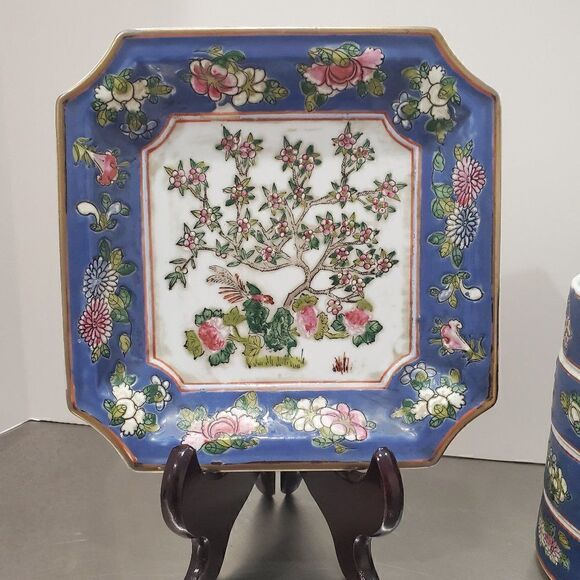 Bonsai Medallion Plate w/ 4 rice bowls Macau - Picture 5 of 9